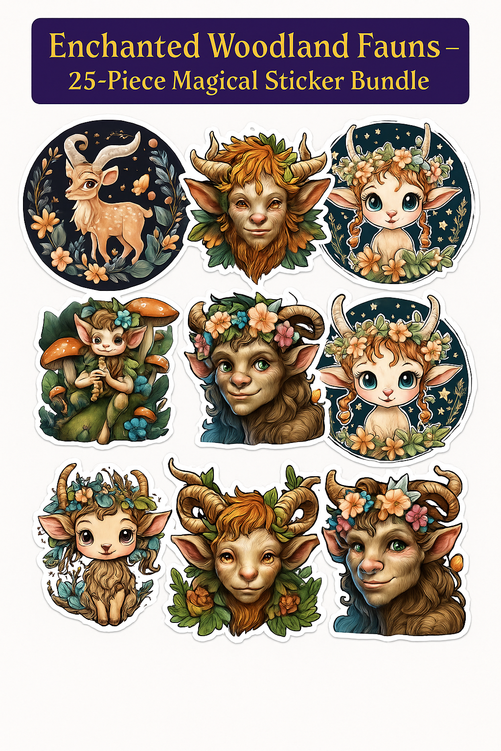 Enchanted Woodland Fauns – 25‑Piece Magical Sticker Bundle