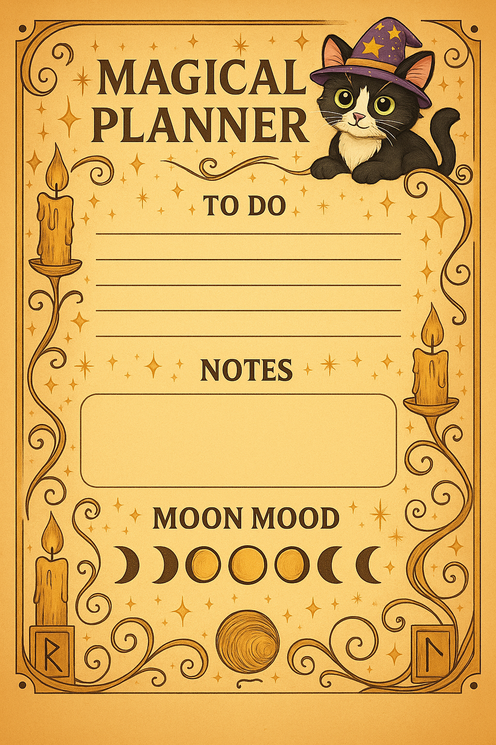 Wizard Cat Planner – Daily & Monthly Printable PDF