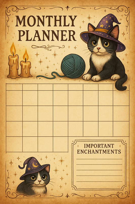 Wizard Cat Planner – Daily & Monthly Printable PDF